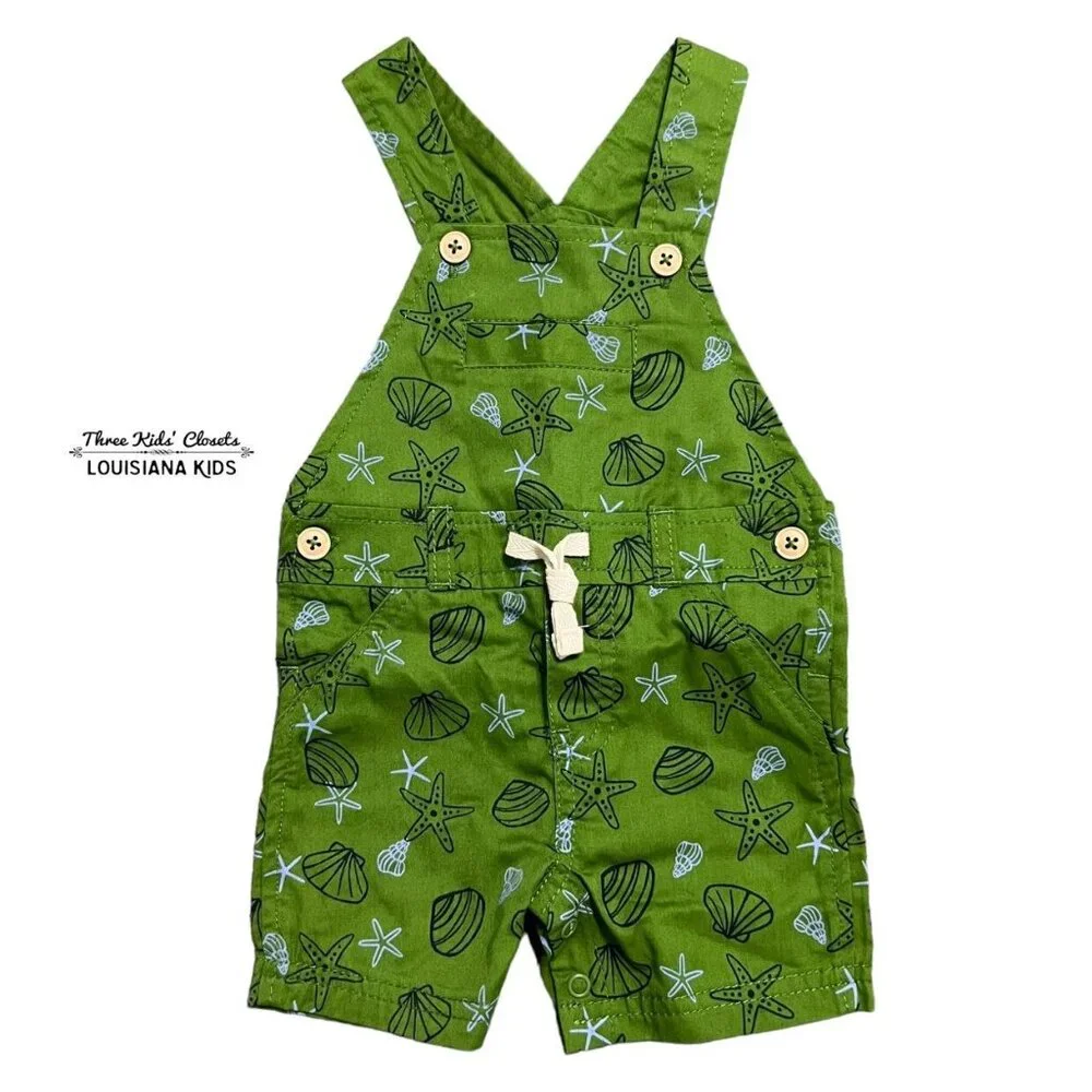 First Impressions 0-3m Green Seashell Shortall Overalls